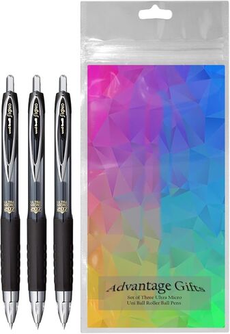 Uni-Ball Signo 207 Roller Ball Retractable Als ، Point Micro Point (0.38 مم) ، حبر أزرق ، 6 ، حزمة مع حقيبة قابلة لإعادة الاستخدام البلاستيكية in Kuwait