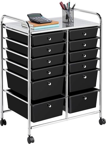 Topeakmart 12-Drawer Rolling Cart Organizer Plastic Storage Drawers Craft Trolley Utility Cart 360 Castors Wheels Black in Kuwait