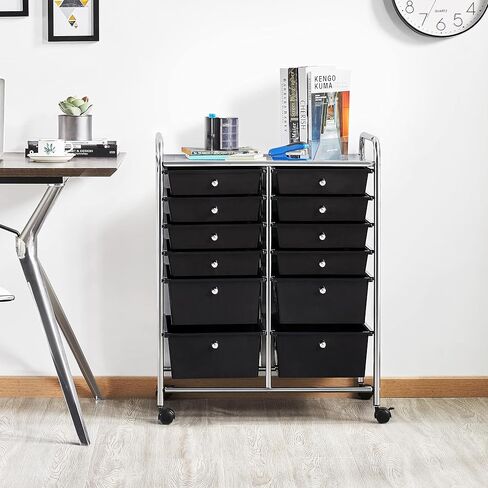 Topeakmart 12-Drawer Rolling Cart Organizer Plastic Storage Drawers Craft Trolley Utility Cart 360 Castors Wheels Black in Kuwait