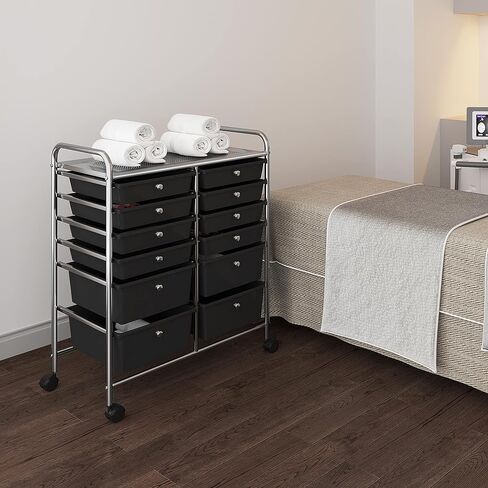 Topeakmart 12-Drawer Rolling Cart Organizer Plastic Storage Drawers Craft Trolley Utility Cart 360 Castors Wheels Black in Kuwait