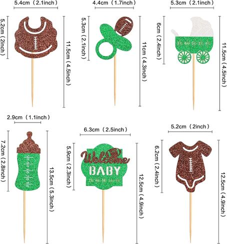 Ercadio 24 Pack Rugby Welcome Baby Cupcake Toppers Green Glitter Football Cupcake Picks First Down Baby Feed Bottle Suit Cake Toppers for Rugby Theme Baby Shower Birthday Party Supplies in Saudi Arabia