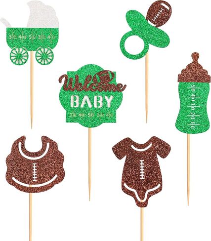 Ercadio 24 Pack Rugby Welcome Baby Cupcake Toppers Green Glitter Football Cupcake Picks First Down Baby Feed Bottle Suit Cake Toppers for Rugby Theme Baby Shower Birthday Party Supplies in Saudi Arabia