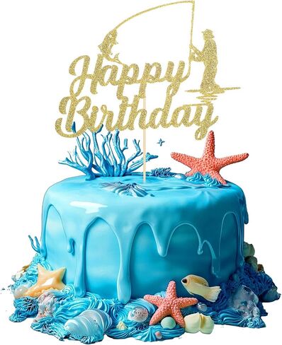 كعكة الصيد الذهب أعلى ، صياد عيد ميلاد سعيد كعكة الأسماك العليا ، زخارف حفلة عيد ميلاد الصيد ، كب كيك الصيد في الهواء الطلق. in Kuwait