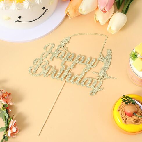 كعكة الصيد الذهب أعلى ، صياد عيد ميلاد سعيد كعكة الأسماك العليا ، زخارف حفلة عيد ميلاد الصيد ، كب كيك الصيد في الهواء الطلق. in Kuwait