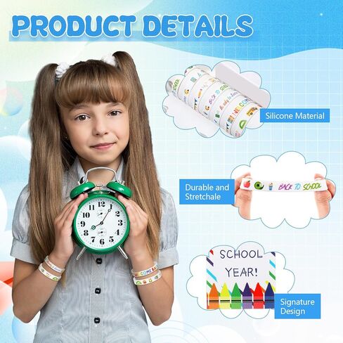Kenning 72 Pcs 24 Set Welcome Back to School Rubber Bracelets Gift Set First Day of School Party Supplies Organza Bags and Gift Label Tags Classroom Prizes Gifts Goodie Bag Fillers(Black Color) in Saudi Arabia