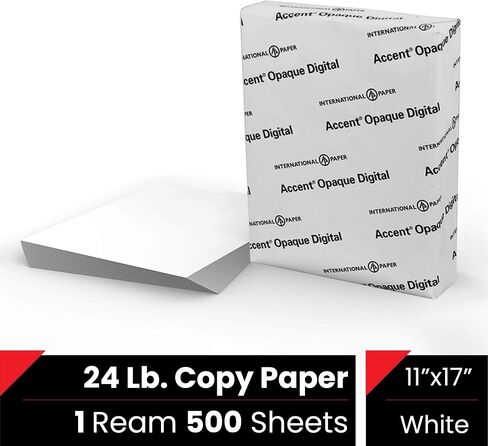 Accent Opaque White 30% Recycled Printer Paper, 11" x 17" 24lb Bond/60lb Text Copy Paper – 500 Sheets (1 Ream) – Premium Computer Paper, Smooth White Paper, 95 Bright, 89gsm – 188103R in Kuwait
