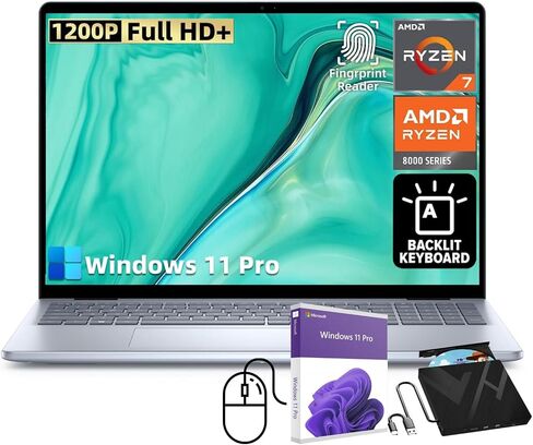Dell 16" Inspiron 16 Laptop - Windows 11 Pro, AMD Ryzen 7-8840U(8-Core), FHD+ Display, 16GB DDR5, 1TB SSD, FHD Webcam, Backlit Keyboard, Wi-Fi 6E, with Microsoft Office License & Designed Mouse in Saudi Arabia