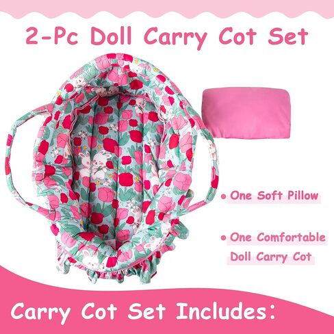 مجموعة دمية حمل سرير ، حاملة دمية سهلة سهلة سرير سرير واحد ووسادة واحدة ، وسادة زهرة الوردي باسينيت ، يناسب 16 بوصة دمى فتاة أمريكية in Kuwait