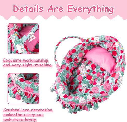 مجموعة دمية حمل سرير ، حاملة دمية سهلة سهلة سرير سرير واحد ووسادة واحدة ، وسادة زهرة الوردي باسينيت ، يناسب 16 بوصة دمى فتاة أمريكية in Kuwait