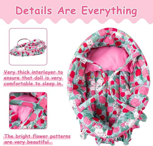 مجموعة دمية حمل سرير ، حاملة دمية سهلة سهلة سرير سرير واحد ووسادة واحدة ، وسادة زهرة الوردي باسينيت ، يناسب 16 بوصة دمى فتاة أمريكية in Kuwait