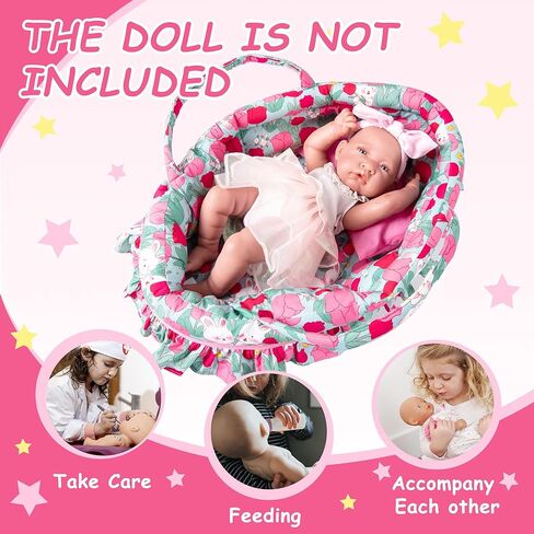 مجموعة دمية حمل سرير ، حاملة دمية سهلة سهلة سرير سرير واحد ووسادة واحدة ، وسادة زهرة الوردي باسينيت ، يناسب 16 بوصة دمى فتاة أمريكية in Kuwait
