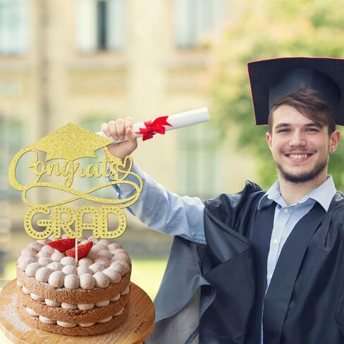 Gold Gold Glitter Grad 2025 Cake Topper ، تهانينا ديكور كعكة ، فئة 2025 ديكورات حفل التخرج لجامعة الجامعة الاحتفال بالمدرسة الثانوية لوازم الحفلة in Saudi Arabia