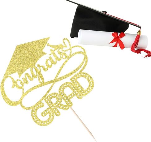 Gold Gold Glitter Grad 2025 Cake Topper ، تهانينا ديكور كعكة ، فئة 2025 ديكورات حفل التخرج لجامعة الجامعة الاحتفال بالمدرسة الثانوية لوازم الحفلة in Saudi Arabia