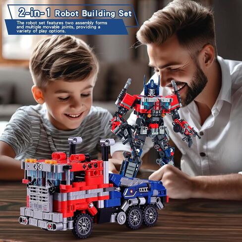 تحويل مجموعات روبوت لبنة ألعاب ， 2 في 1 تحويل مجموعة بناء شاحنة ميكانيكية ， متوافقة مع LEGO هدية عيد ميلاد عيد الميلاد للبالغين الأولاد من 8-12 (الأزرق) in Kuwait