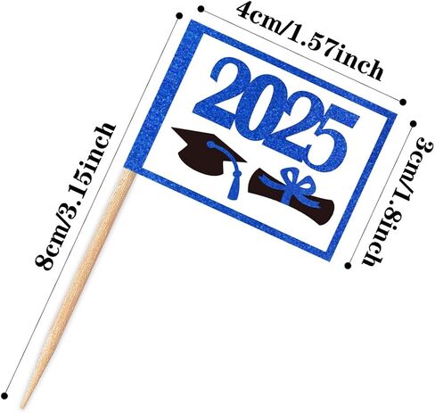 ZXvZYT 2025 Graduation Cupcake Toppers Small Mini 2025 Graduation Cap Toothpick Stick Flags - Diploma Grad Theme Party Cake Cocktail Fruit Decoration(Blue 100 Pcs) in Saudi Arabia