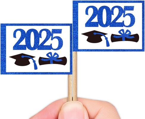 ZXvZYT 2025 Graduation Cupcake Toppers Small Mini 2025 Graduation Cap Toothpick Stick Flags - Diploma Grad Theme Party Cake Cocktail Fruit Decoration(Blue 100 Pcs) in Saudi Arabia