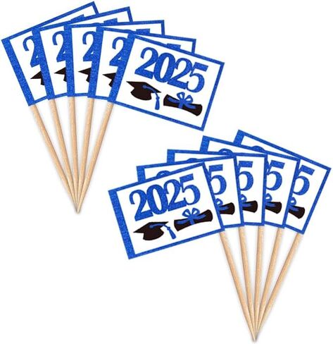 ZXvZYT 2025 Graduation Cupcake Toppers Small Mini 2025 Graduation Cap Toothpick Stick Flags - Diploma Grad Theme Party Cake Cocktail Fruit Decoration(Blue 100 Pcs) in Saudi Arabia