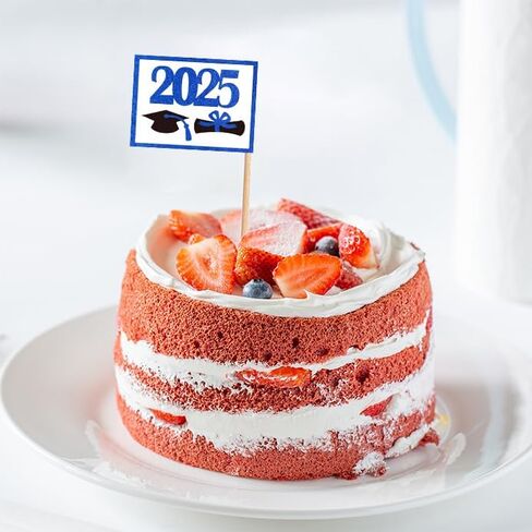 ZXvZYT 2025 Graduation Cupcake Toppers Small Mini 2025 Graduation Cap Toothpick Stick Flags - Diploma Grad Theme Party Cake Cocktail Fruit Decoration(Blue 100 Pcs) in Saudi Arabia