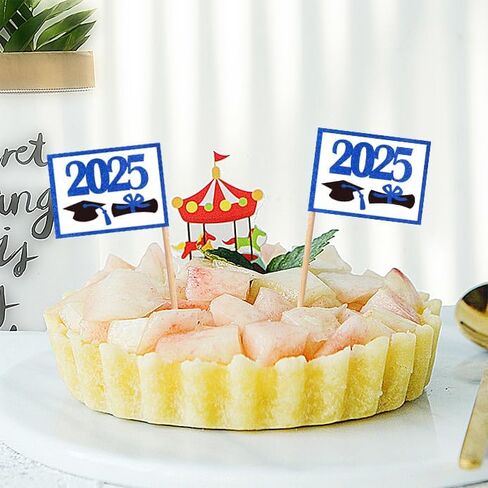 ZXvZYT 2025 Graduation Cupcake Toppers Small Mini 2025 Graduation Cap Toothpick Stick Flags - Diploma Grad Theme Party Cake Cocktail Fruit Decoration(Blue 100 Pcs) in Saudi Arabia