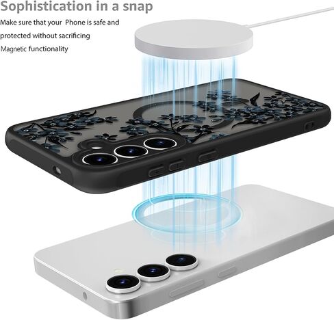 Fiyart مصمم لهاتف Samsung Galaxy S24 Ultra، تصميم زهور غير لامعة متوافق مع MagSafe، غطاء هاتف شفاف مضاد للخدش على شكل زهرة عباد الشمس للنساء والفتيات مقاس 6.8 بوصات - أسود in Saudi Arabia