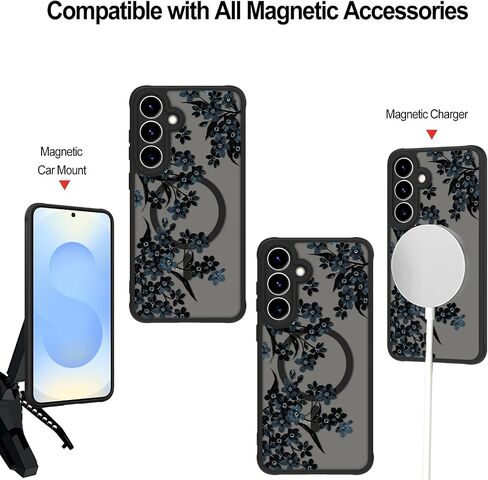 Fiyart مصمم لهاتف Samsung Galaxy S24 Ultra، تصميم زهور غير لامعة متوافق مع MagSafe، غطاء هاتف شفاف مضاد للخدش على شكل زهرة عباد الشمس للنساء والفتيات مقاس 6.8 بوصات - أسود in Saudi Arabia