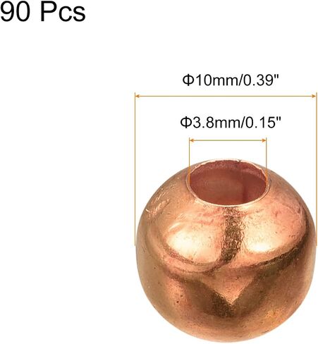uxcell 90Pcs Smooth Round Spacer Beads, 10mm Spacer Loose Ball Beads for Jewelry Making Bracelet Necklace DIY, Copper in Saudi Arabia