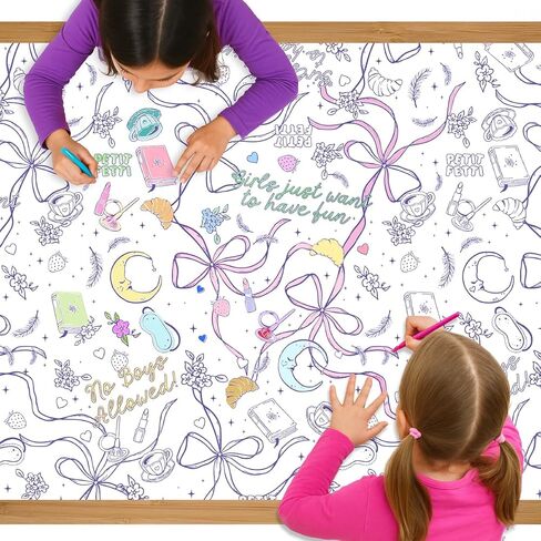 xo, Fetti Sleepover Paper Coloring Tablecloth - 9' x 4.5' | Birthday Party Decorations, Girls Tablescape, Movie Night Arts & Crafts, Kids Activity, Cute DIY Table Cover in Saudi Arabia