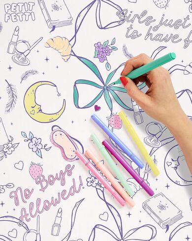 xo, Fetti Sleepover Paper Coloring Tablecloth - 9' x 4.5' | Birthday Party Decorations, Girls Tablescape, Movie Night Arts & Crafts, Kids Activity, Cute DIY Table Cover in Saudi Arabia