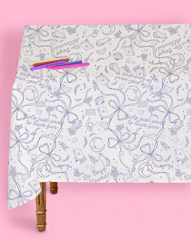 xo, Fetti Sleepover Paper Coloring Tablecloth - 9' x 4.5' | Birthday Party Decorations, Girls Tablescape, Movie Night Arts & Crafts, Kids Activity, Cute DIY Table Cover in Saudi Arabia