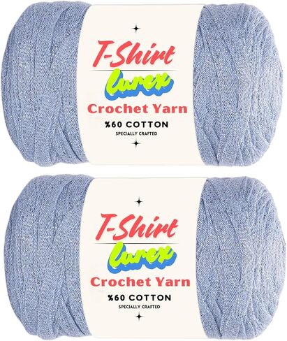 2 Pack T-Shirt Yarn VR%60 Cotton for Crocheting Knitting Soft Chunky Fabric Beginner T Shirt 500g, 240 Yds Coaster Perfect Bags Baskets Blankets Home Decor (Lurex T-Shirt Yarn, Ice Blue) in Saudi Arabia