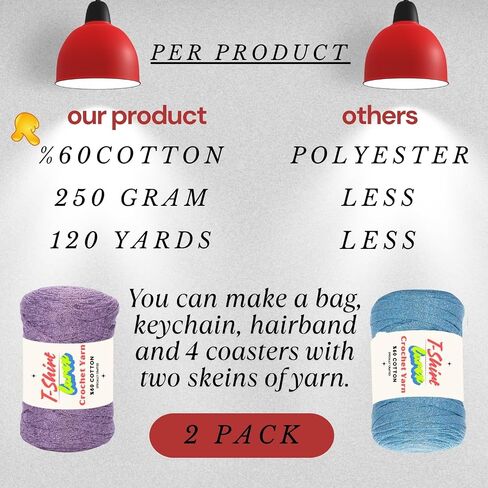 2 Pack T-Shirt Yarn VR%60 Cotton for Crocheting Knitting Soft Chunky Fabric Beginner T Shirt 500g, 240 Yds Coaster Perfect Bags Baskets Blankets Home Decor (Lurex T-Shirt Yarn, Ice Blue) in Saudi Arabia