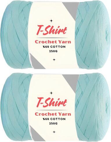 2 Pack T-Shirt Yarn VR%60 Cotton for Crocheting Knitting Soft Chunky Fabric Beginner T Shirt 500g, 240 Yds Coaster Perfect Bags Baskets Blankets Home Decor (Lurex T-Shirt Yarn, Ice Blue) in Kuwait