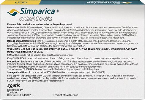 Simparica (Sarolaner) Chewables for Dogs ، 80 mg/tab ، 44.1-88 رطل (أخضر) ، 6 أقراص in Saudi Arabia