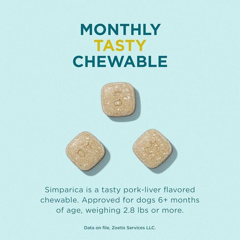 Simparica (Sarolaner) Chewables for Dogs ، 80 mg/tab ، 44.1-88 رطل (أخضر) ، 6 أقراص in Saudi Arabia