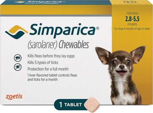 Simparica (Sarolaner) Chewables for Dogs ، 80 mg/tab ، 44.1-88 رطل (أخضر) ، 6 أقراص in Saudi Arabia