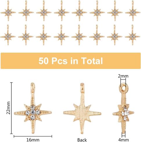 Dicosmetic Rhinestone Hexagram Charms North Star Pendants Alloy Six Point Star Pendants Light Gold Vintage Charm Charms Sealestial Charm Shiny Dangle Making Diy Making in Saudi Arabia