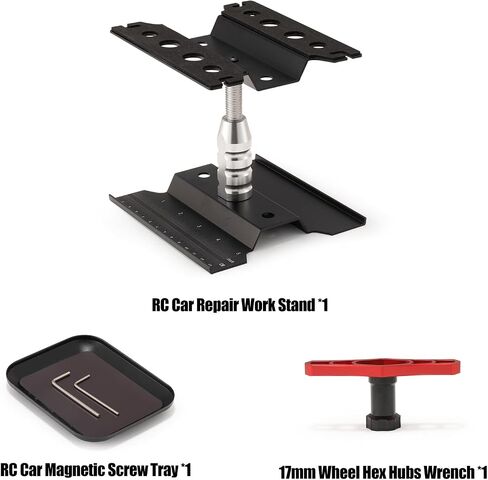 RC Car Repair Work Stand with RC Car Magnetic Screw Tray and 17mm Wheel Hex Hubs Wrench Compatible with 1:8 1/10 Scale RC Car Truck Off Road Buggy Rock Crawler Touring Drift (Black) in Saudi Arabia