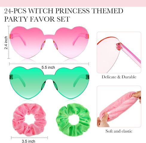 24 Pcs Witch Party Favor Supplies Hair Scrunchies and Sunglasses 12 Silk Satin Scrunchies 12 Heart Shaped Glasses for Witch Party Favor(Pink, Light Green) in Saudi Arabia