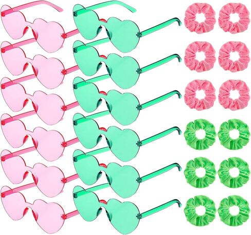 24 PCS Witch Party Tavid Supplies Hair Scrunchies and Sunglasses 12 Scrunchies Scrunchies 12 Screaties 12 نظارة على شكل قلب لصالح حفل الساحرة (الوردي ، الأخضر الفاتح) in Saudi Arabia