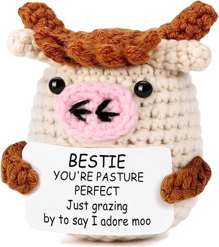 Positive Crochet Gifts for Bestie - Mini Handmade Emotional Support Cows Plush for Bestie, Mental Health Gifts of Positive Dinosaur for Bestie in Saudi Arabia