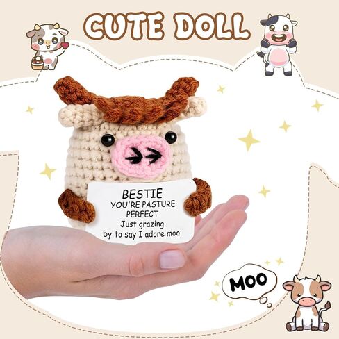 Positive Crochet Gifts for Bestie - Mini Handmade Emotional Support Cows Plush for Bestie, Mental Health Gifts of Positive Dinosaur for Bestie in Saudi Arabia