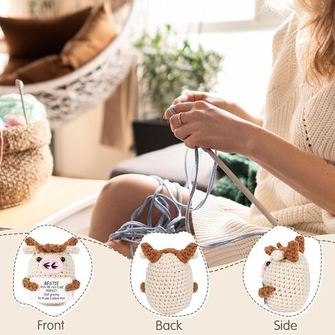 Positive Crochet Gifts for Bestie - Mini Handmade Emotional Support Cows Plush for Bestie, Mental Health Gifts of Positive Dinosaur for Bestie in Saudi Arabia
