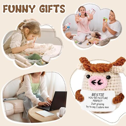 Positive Crochet Gifts for Bestie - Mini Handmade Emotional Support Cows Plush for Bestie, Mental Health Gifts of Positive Dinosaur for Bestie in Saudi Arabia
