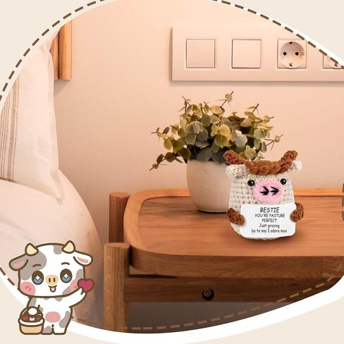 Positive Crochet Gifts for Bestie - Mini Handmade Emotional Support Cows Plush for Bestie, Mental Health Gifts of Positive Dinosaur for Bestie in Saudi Arabia