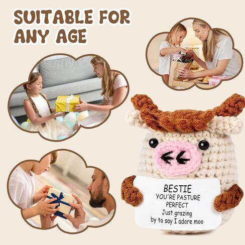 Positive Crochet Gifts for Bestie - Mini Handmade Emotional Support Cows Plush for Bestie, Mental Health Gifts of Positive Dinosaur for Bestie in Saudi Arabia