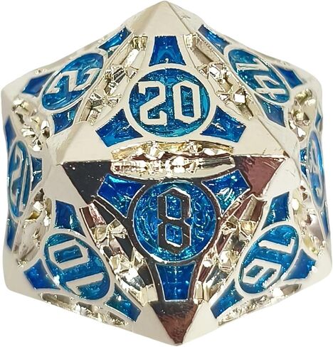 D20 23mm Metal Dice Polyhedral Dice for Dungeons and Dragons, RPG, Polyhedral Roleplaying Games MTG Table Games (Silver + Blue) in Saudi Arabia