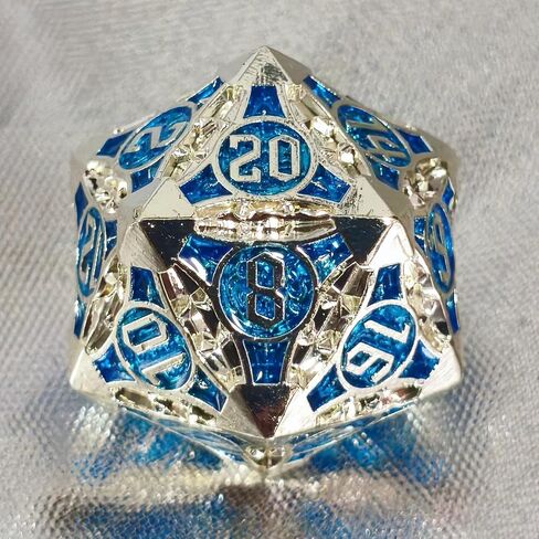 D20 23mm Metal Dice Polyhedral Dice for Dungeons and Dragons, RPG, Polyhedral Roleplaying Games MTG Table Games (Silver + Blue) in Saudi Arabia