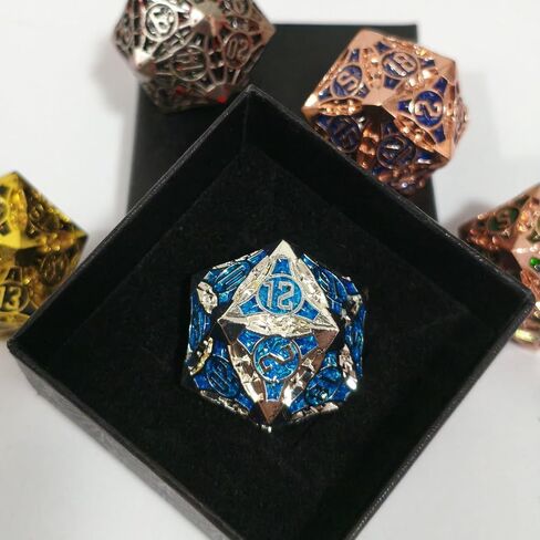D20 23mm Metal Dice Polyhedral Dice for Dungeons and Dragons, RPG, Polyhedral Roleplaying Games MTG Table Games (Silver + Blue) in Saudi Arabia