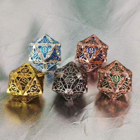 D20 23mm Metal Dice Polyhedral Dice for Dungeons and Dragons, RPG, Polyhedral Roleplaying Games MTG Table Games (Silver + Blue) in Saudi Arabia