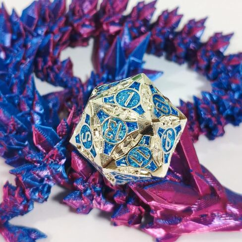D20 23mm Metal Dice Polyhedral Dice for Dungeons and Dragons, RPG, Polyhedral Roleplaying Games MTG Table Games (Silver + Blue) in Saudi Arabia